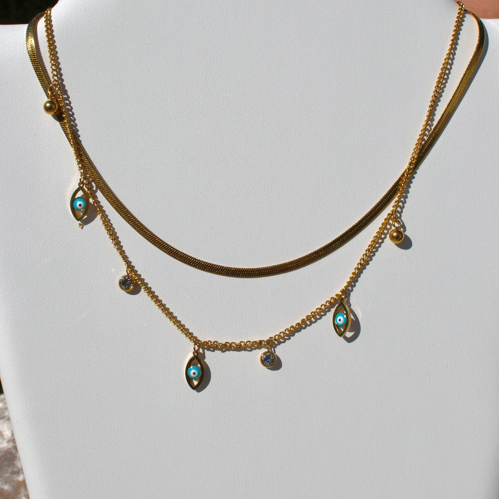 Evil Eye Rhinestones Layered Necklace