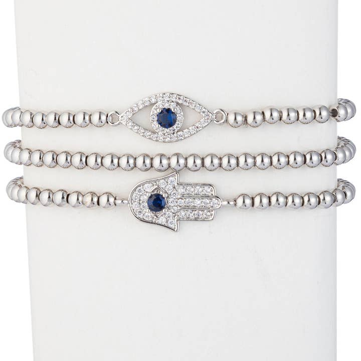 Hamsa & Evil Eye duo Titanium Beaded Stretch Bracelet