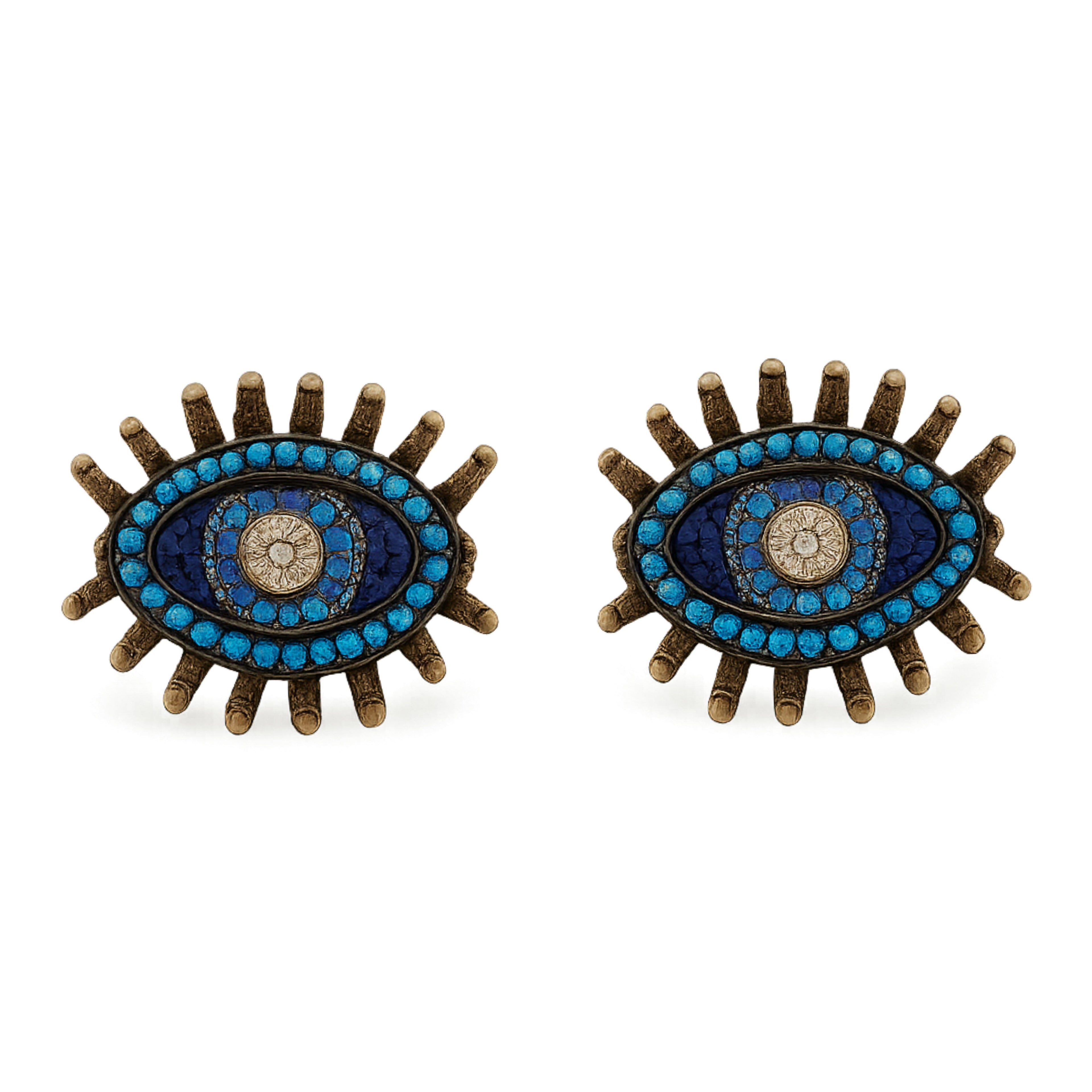 Blue Inlaid Pearls Evil Eye Earrings