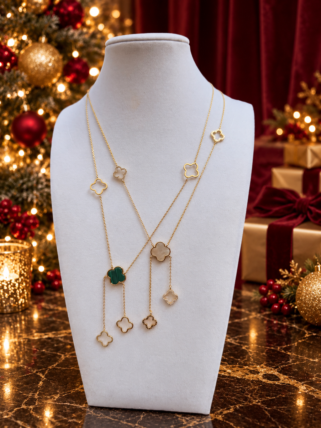 Celeste Evergreen Clover Lariat Necklace