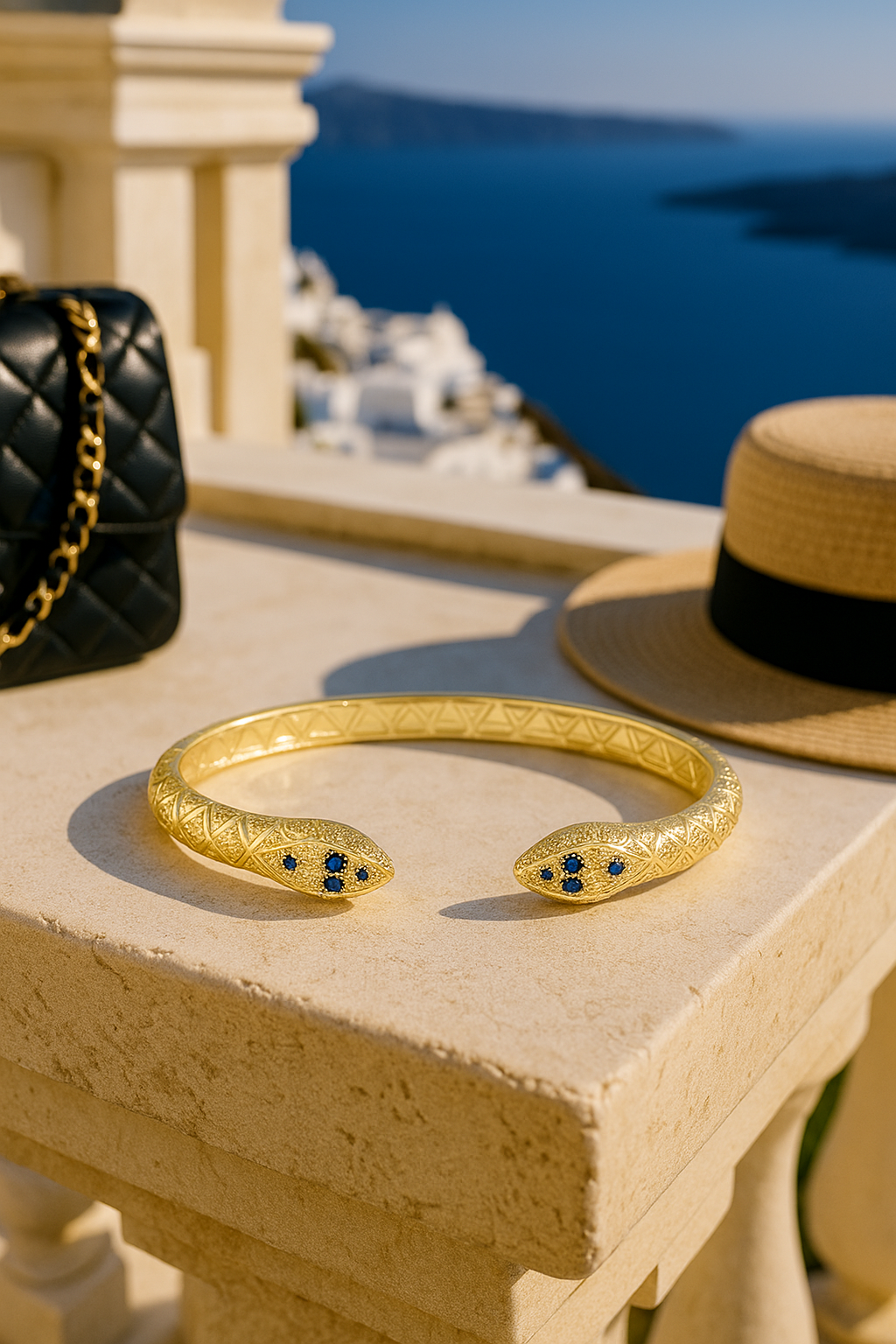 24K Gold Filled Evil Eye Hamsa Open Bangle Bracelet