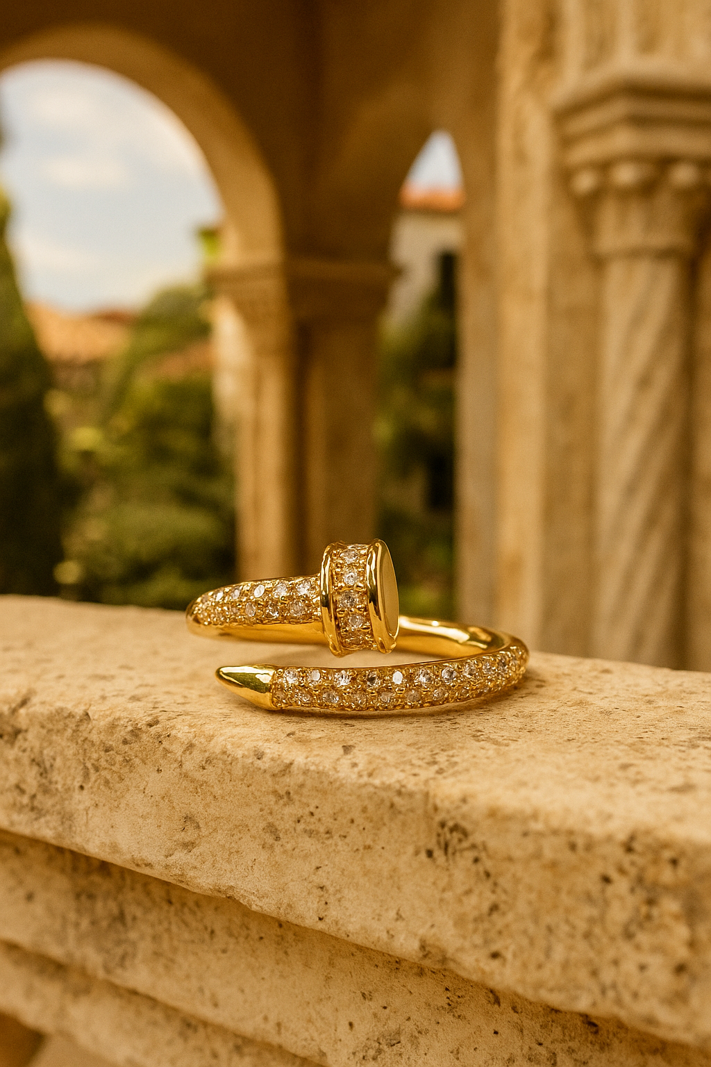 Nail Pave' Wrap 18K Adjustable Ring