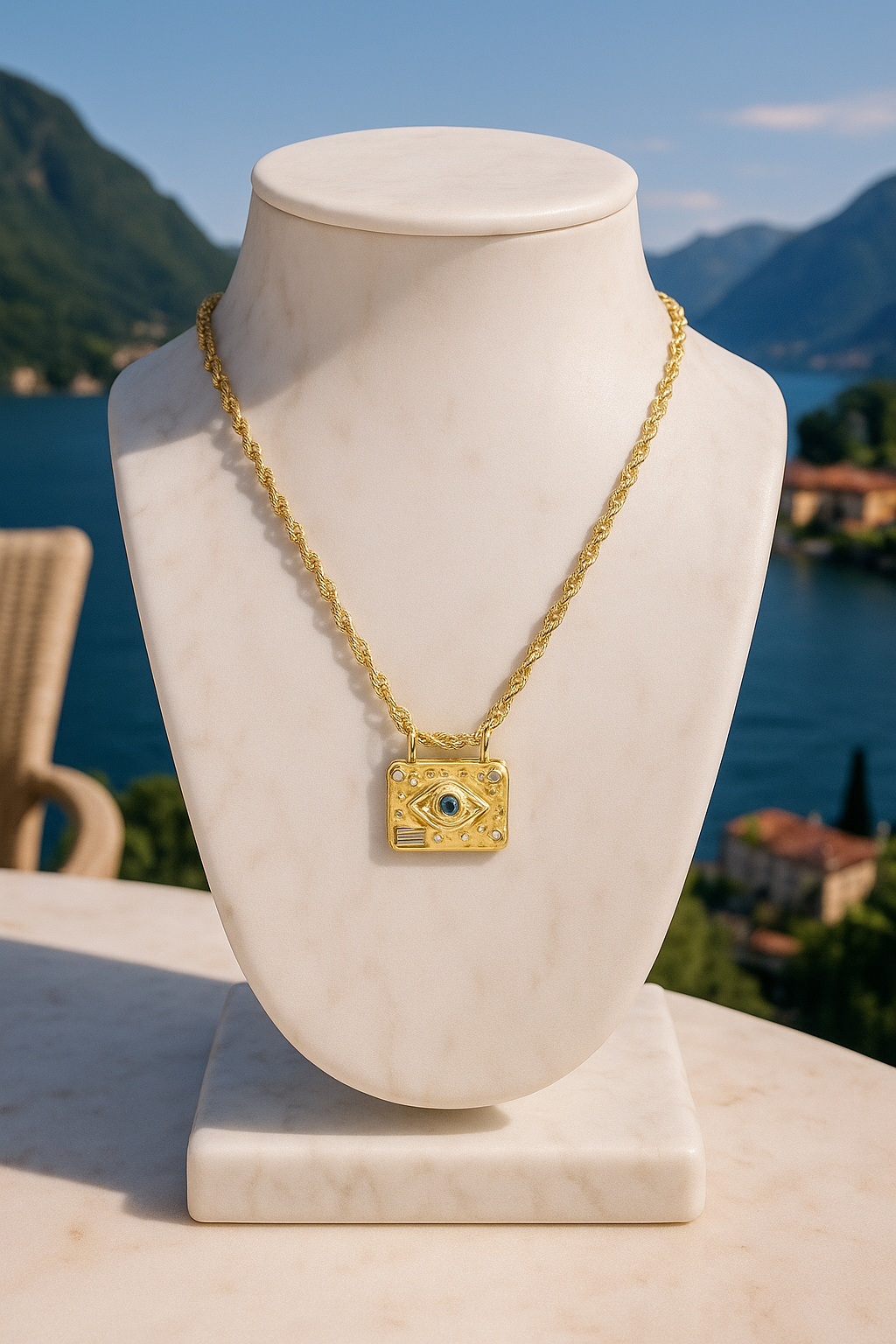 Blue Rhinestone 18k Gold Plated Necklace