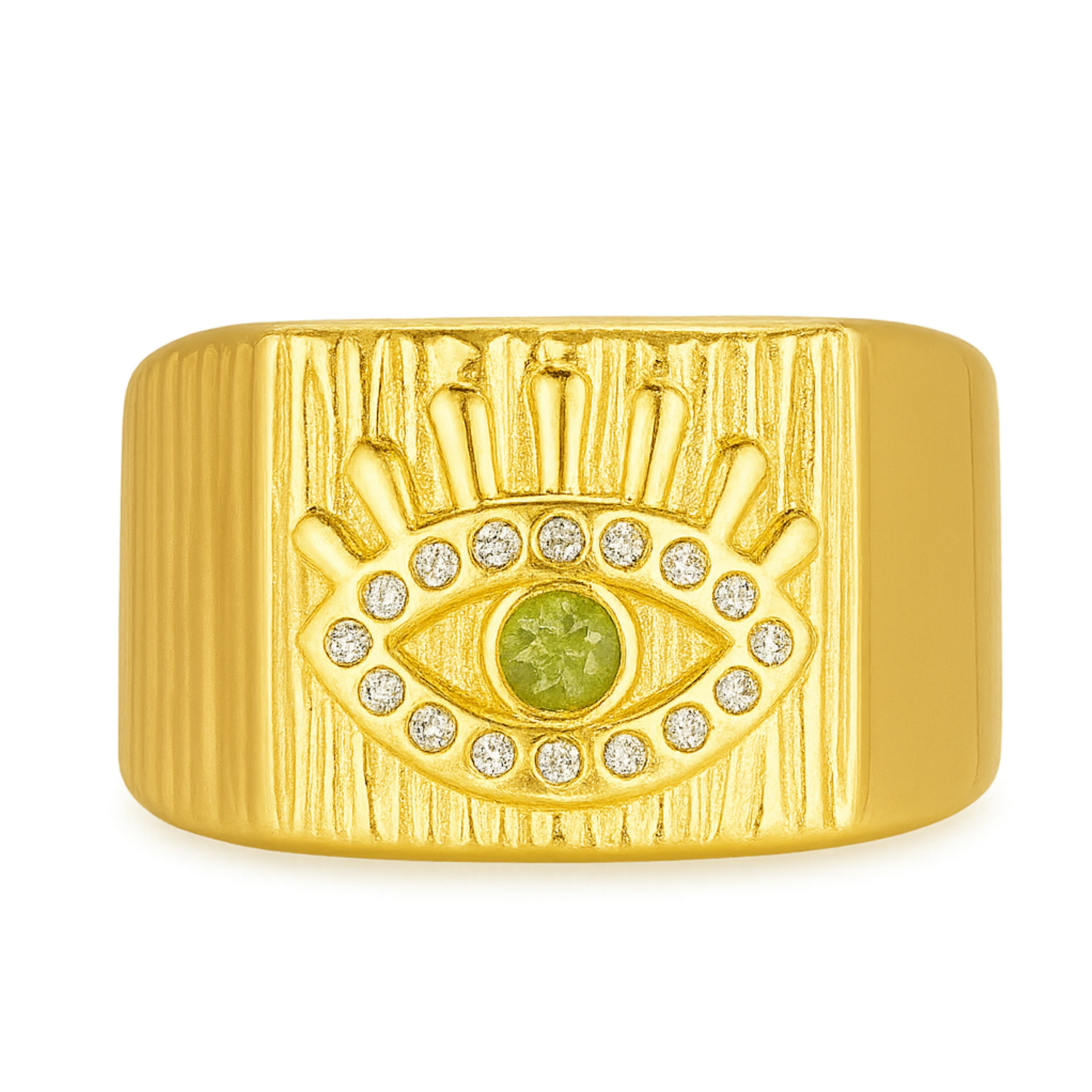 Green Rhinestone 18k Gold Plated Open Ring