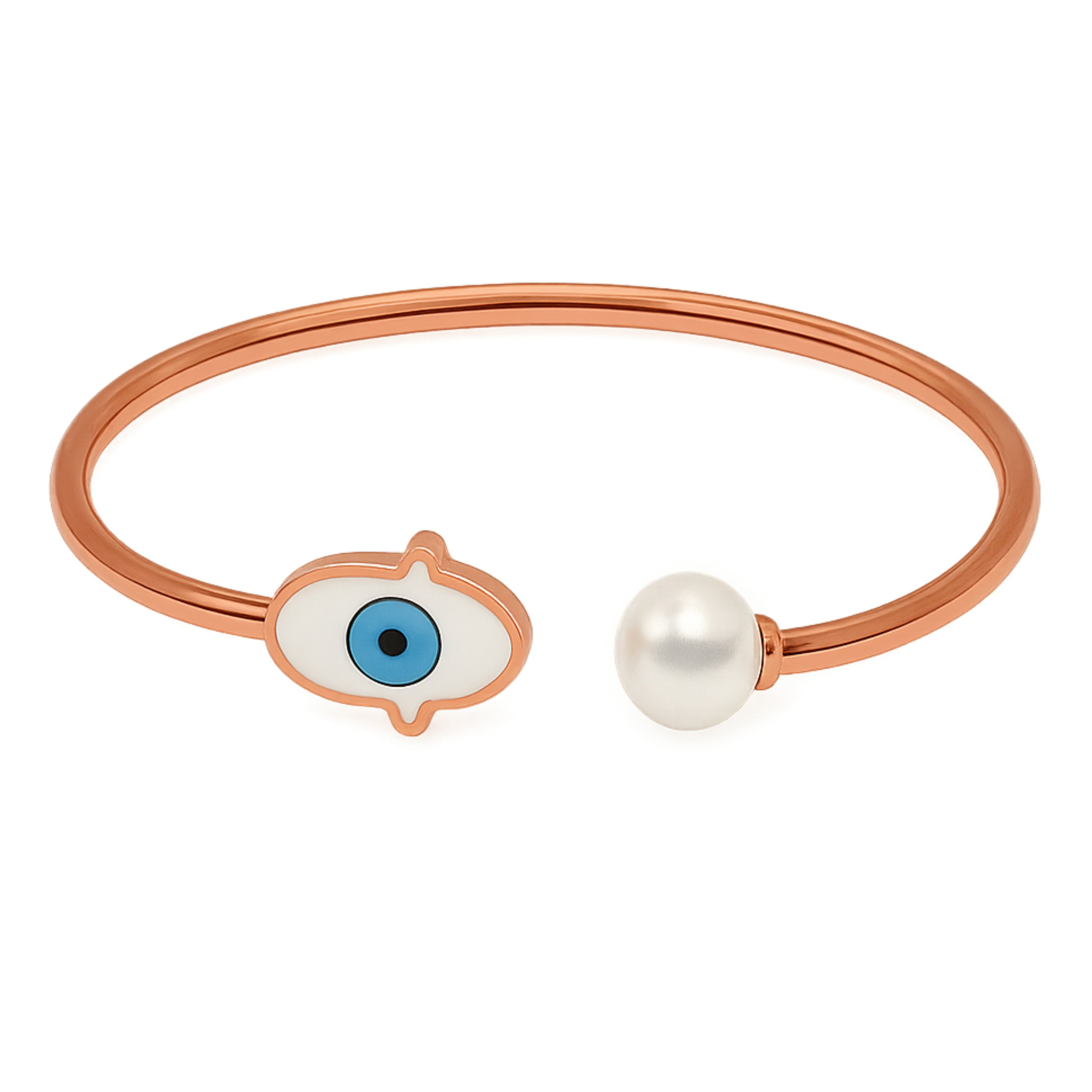 Rose Gold Hamsa Shaped with Artificial Pearls Bangle
