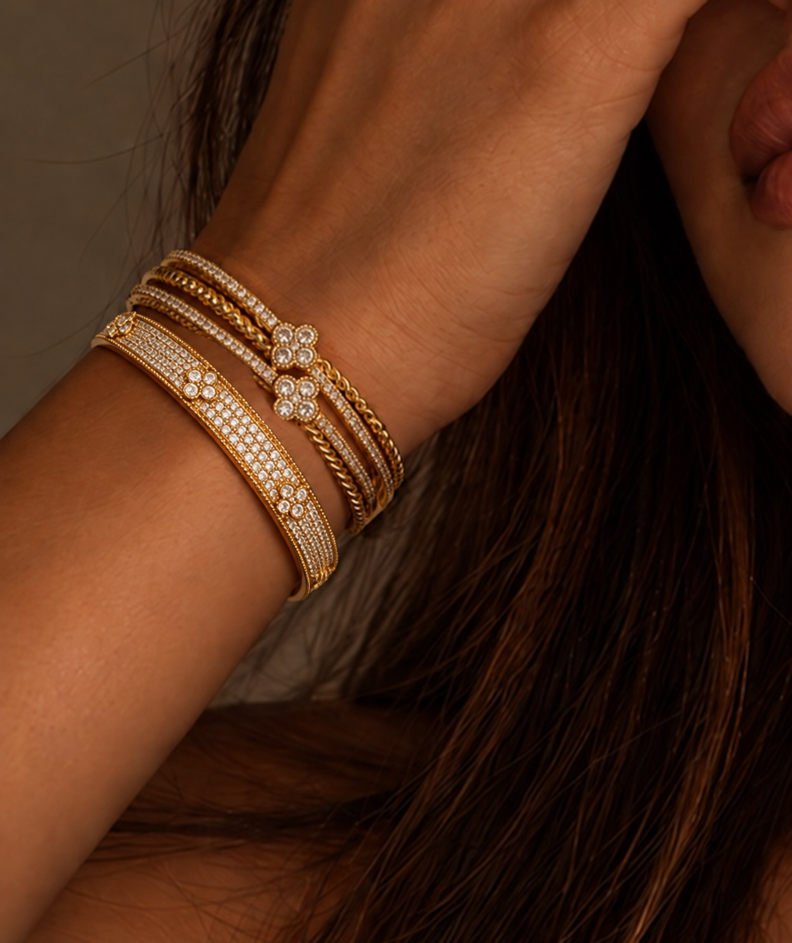 Gold Fleur Pavé Bangle