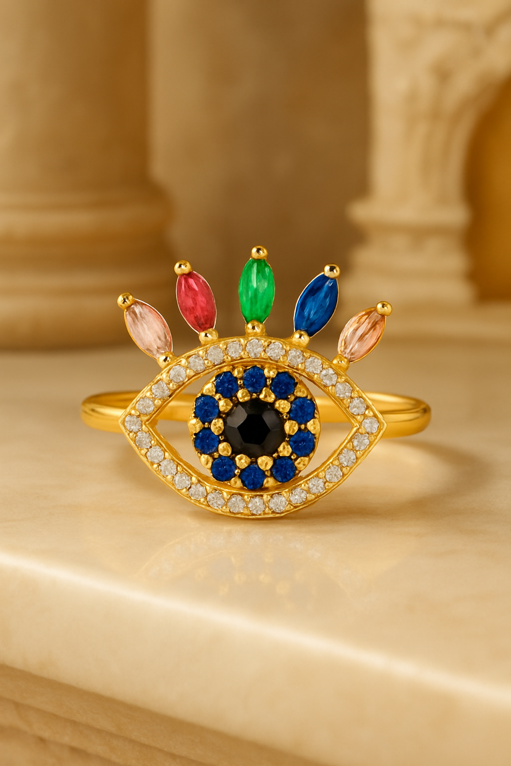 Evil Eye Ring with Gem Stones