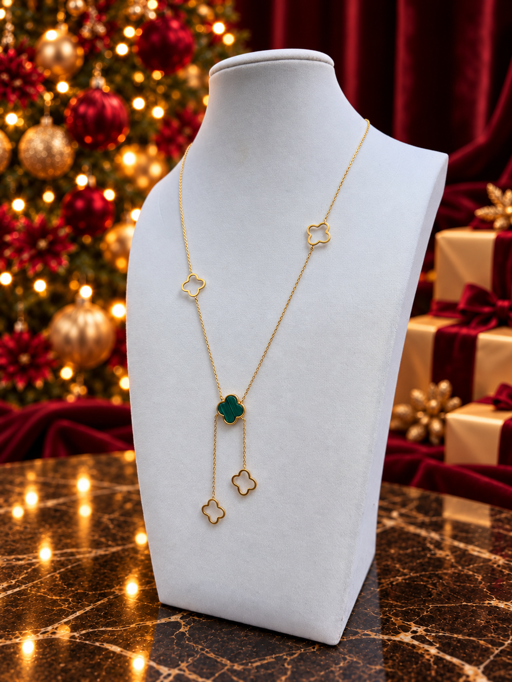 Celeste Evergreen Clover Lariat Necklace