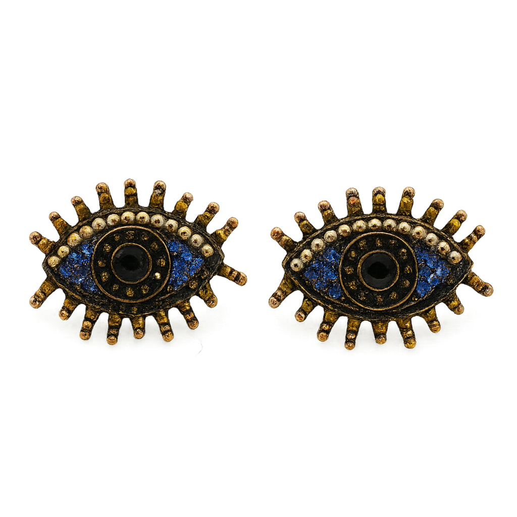 Blue & white Inlaid Pearls Evil Eye Earrings