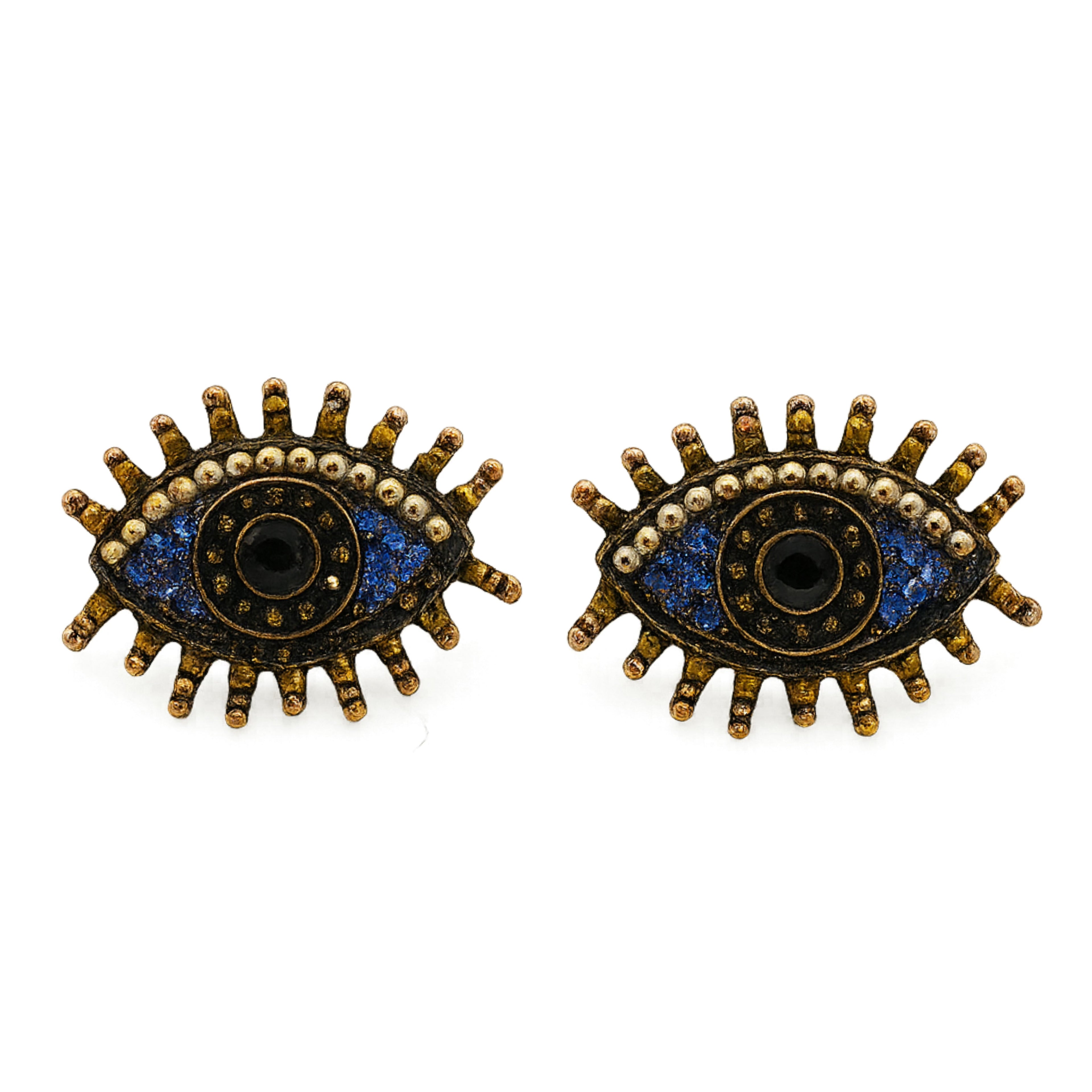 Blue & white Inlaid Pearls Evil Eye Earrings