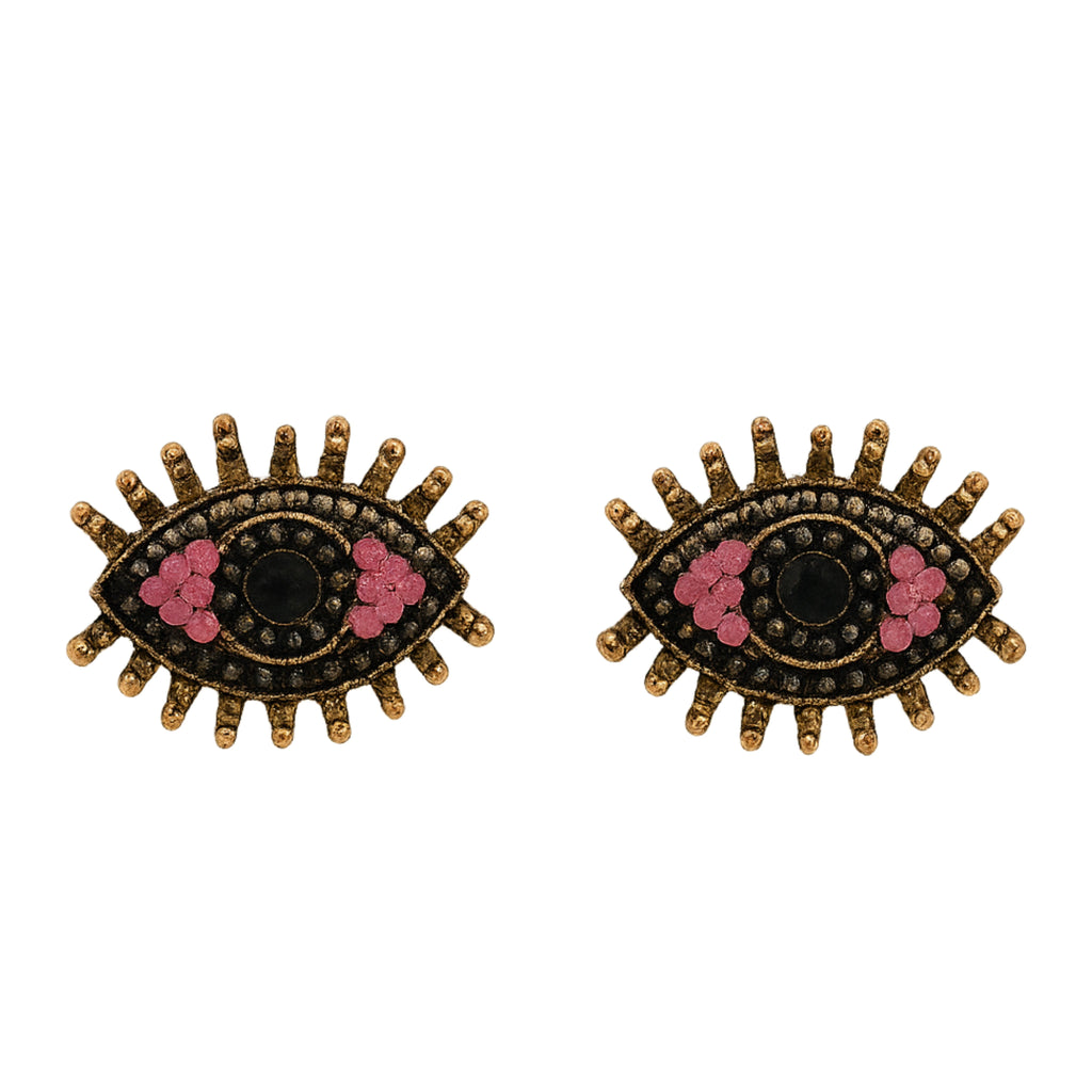 Pink Inlaid Pearls evil eye earrings