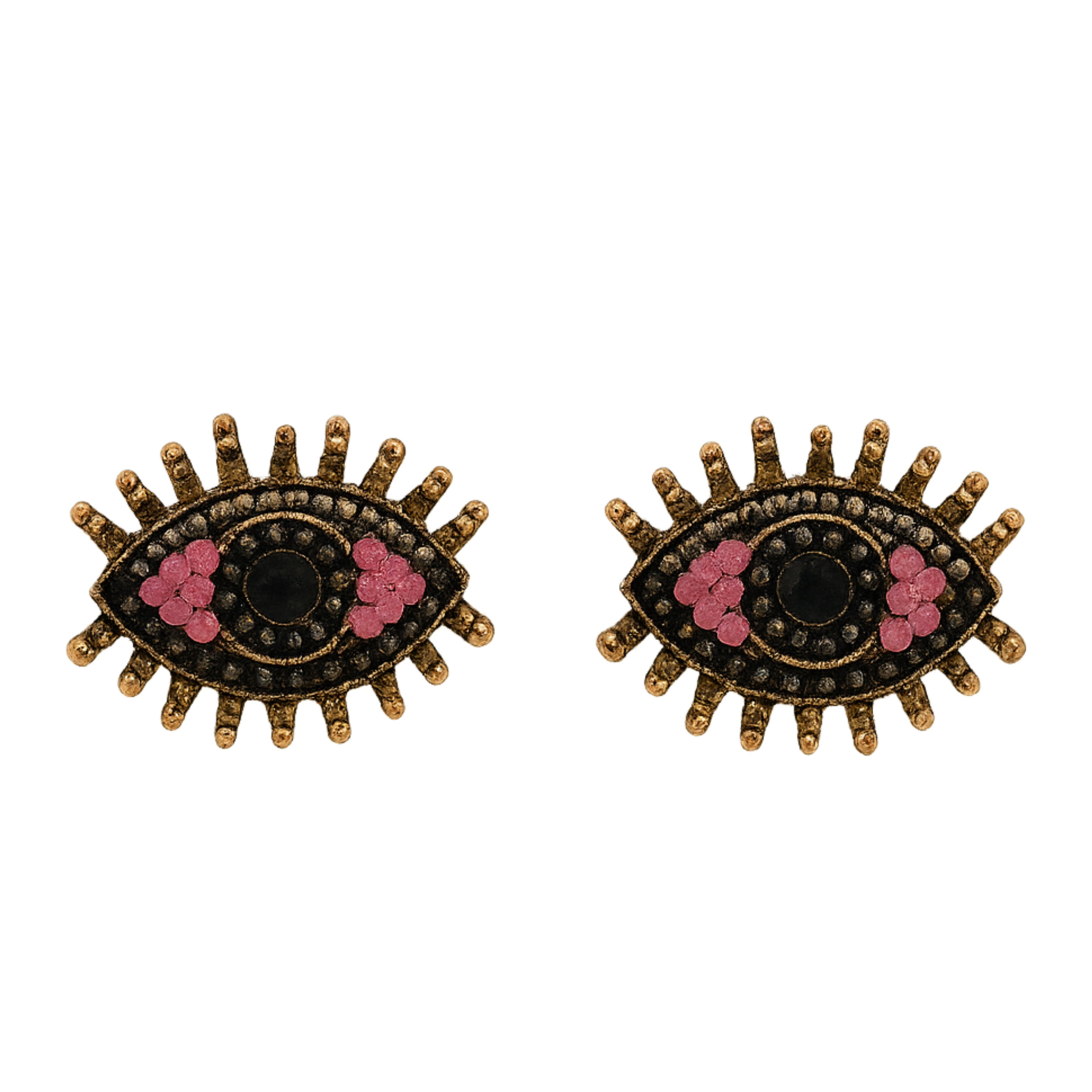 Pink Inlaid Pearls evil eye earrings