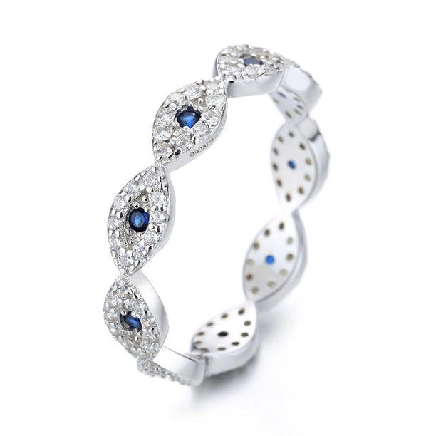 Turkish Evil Eye Stacking Band Ring in 925 Sterling Silver