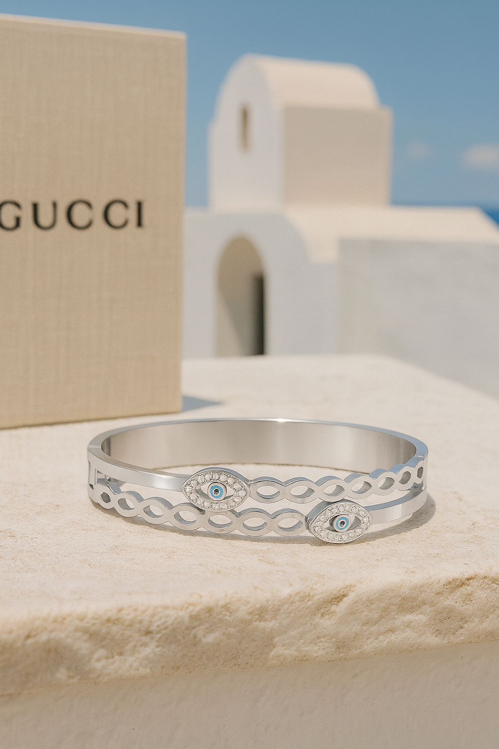 Silver Evil Eye Bangle