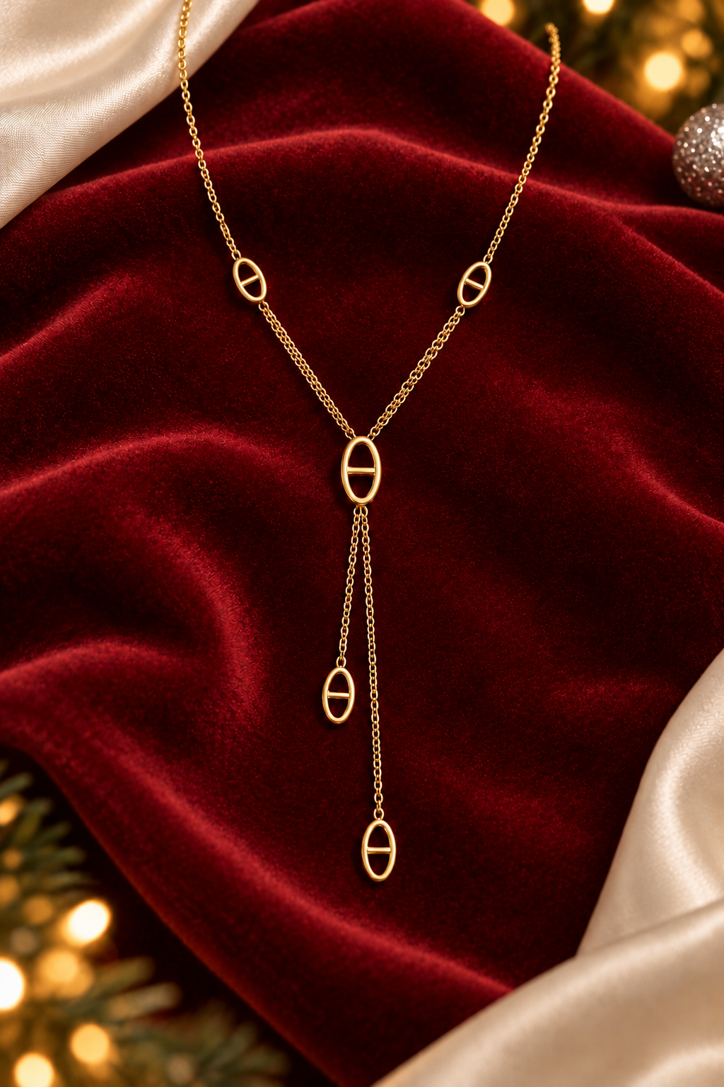 Gold Riviera Oval Lariat Necklace