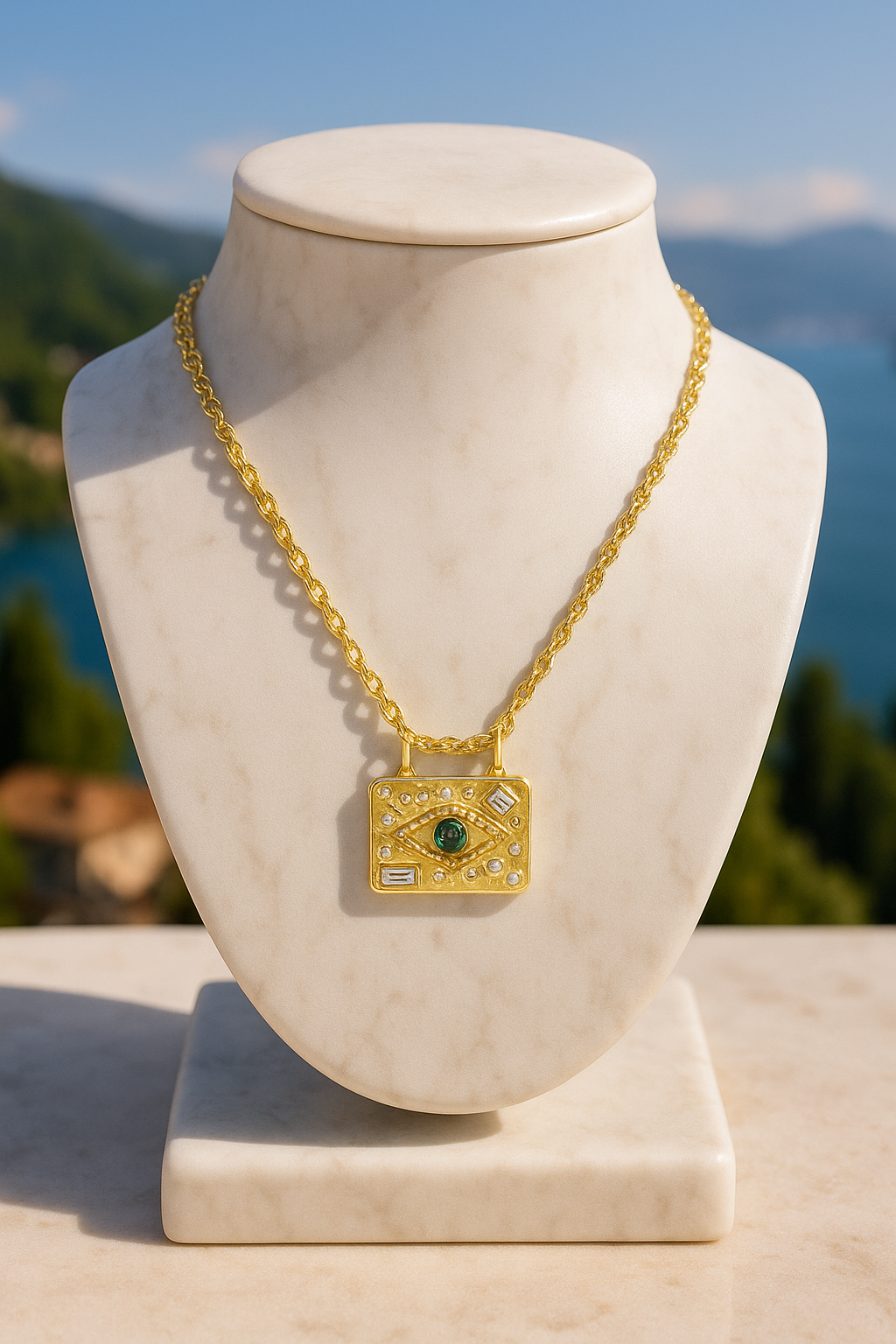 Green Rhinestone Pendant Necklace