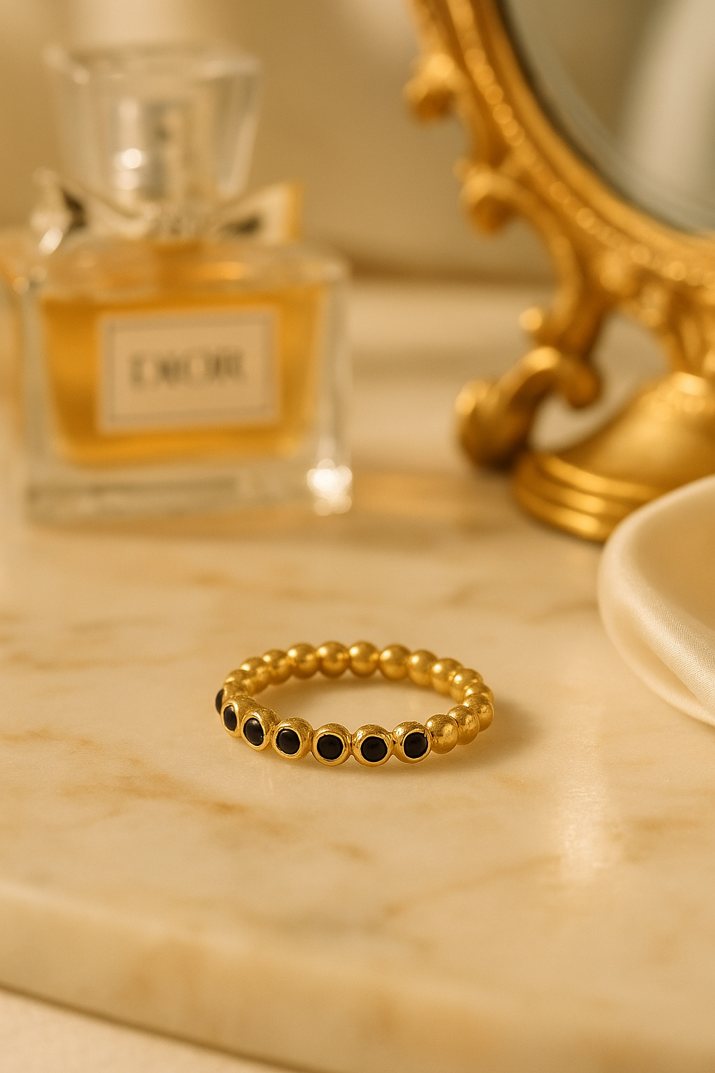 18k Gold Coated White Beaded Stacking Ring