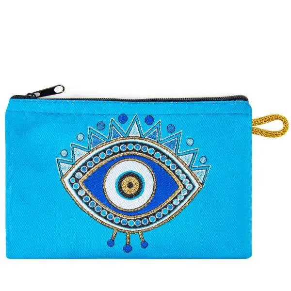 Blue Fabric Evil Eye Wallet Coin Purse Pouch