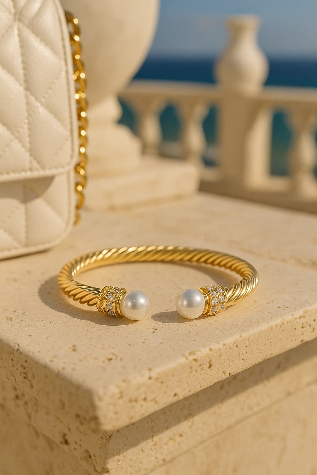 18K Gold Pearl Bangle