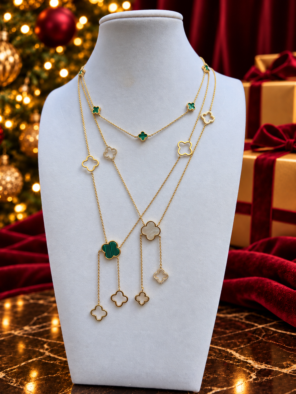 Celeste Evergreen Clover Lariat Necklace