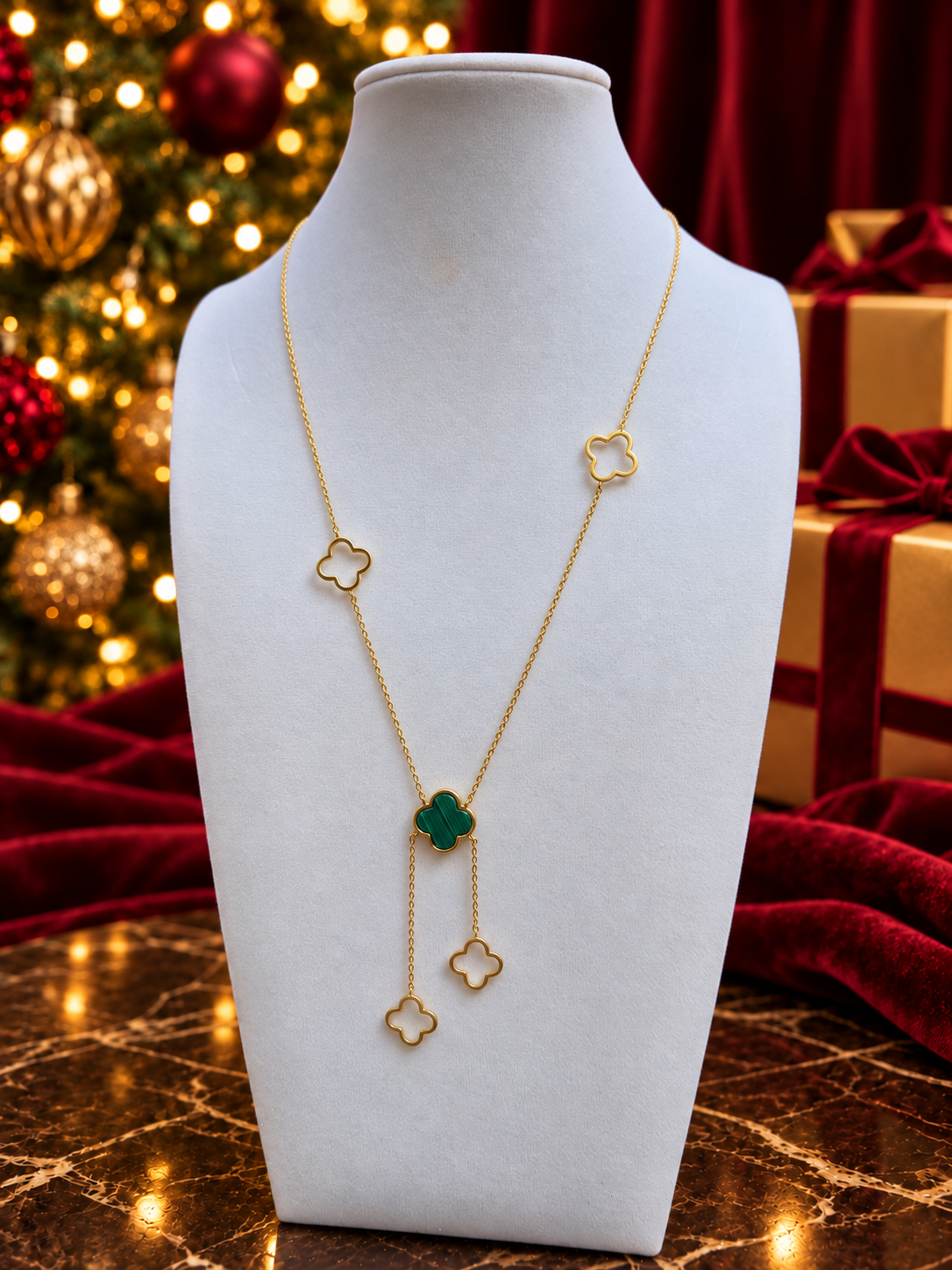 Celeste Evergreen Clover Lariat Necklace
