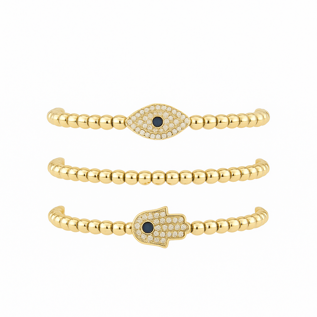 Hamsa & Evil Eye Duo Bracelet Set - 18k Gold Plated & Crystals