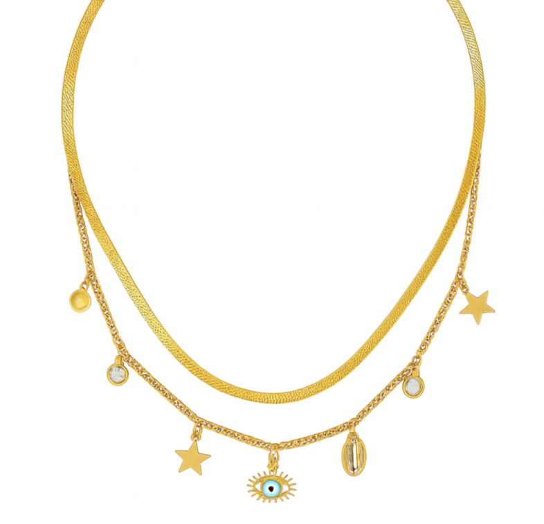 Evil Eye Rhinestone layered necklace