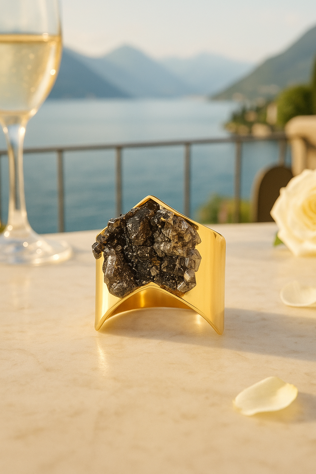 24k Gold Herkimer Diamond Ring