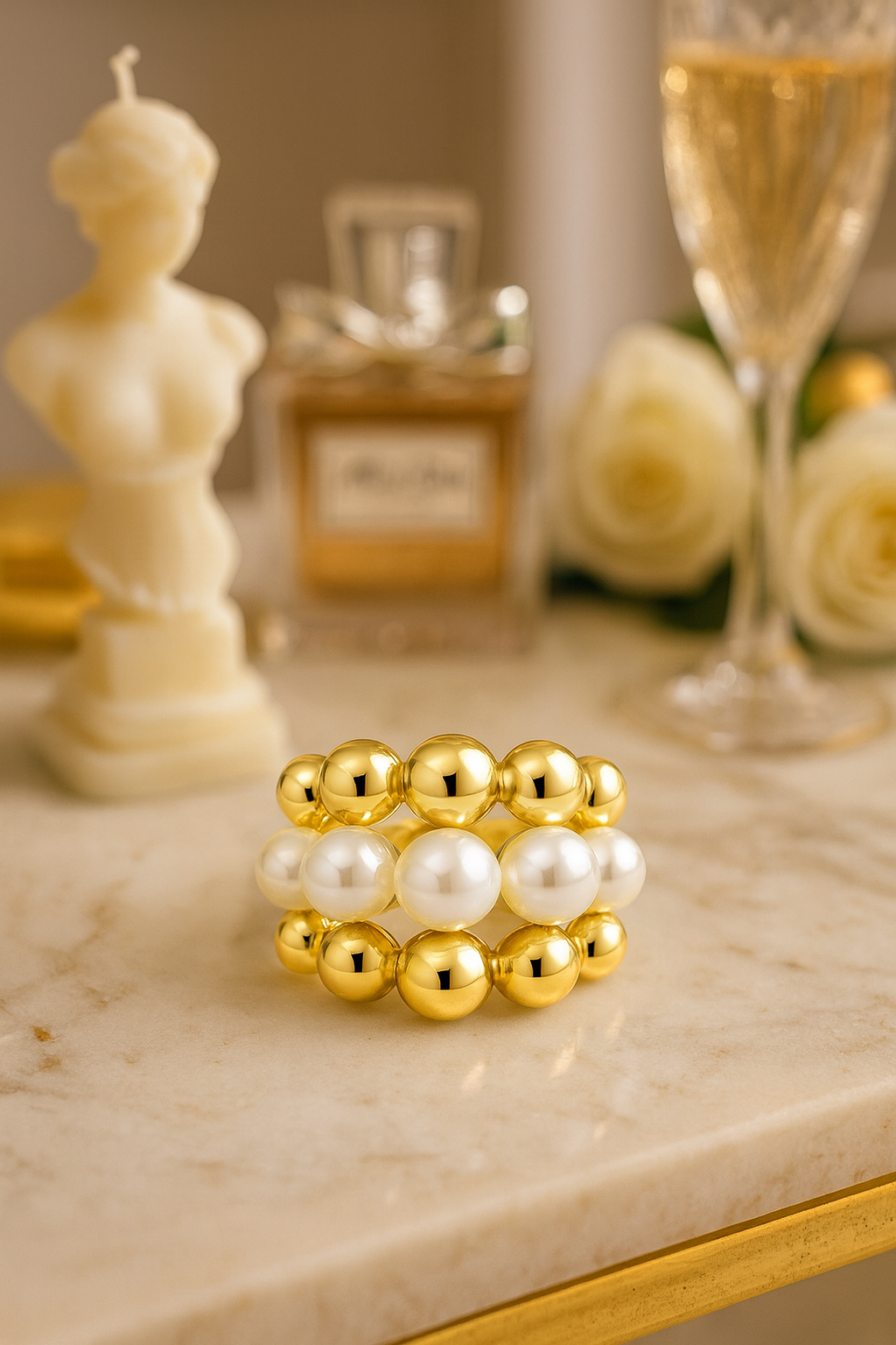 Vintage Gold Pearl Ring – 14K Gold Plated Stainless Steel