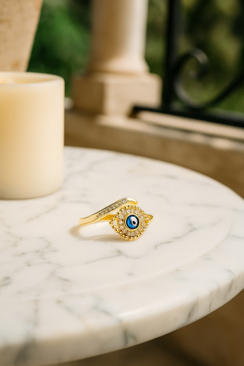 Evil Eye 14k Gold Plated Open Ring