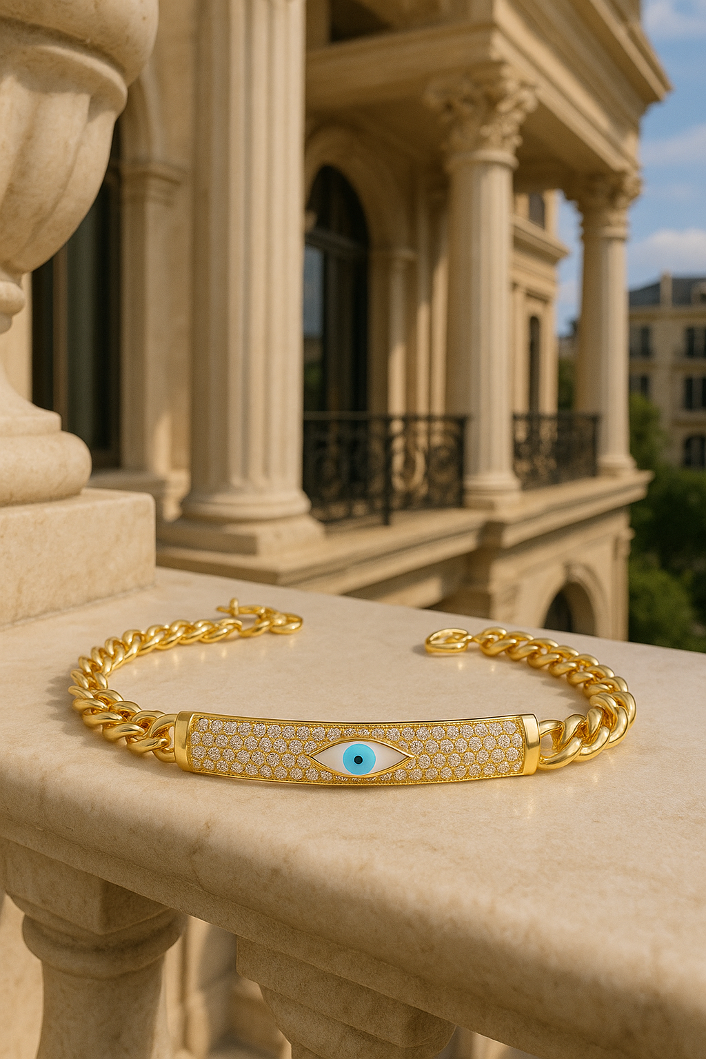 Evil Eye Bracelet – Gold-Plated Stainless Steel, Adjustable, Tarnish Resistant