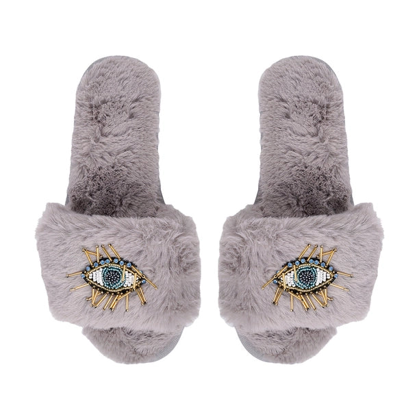 Black Beaded Evil Eye Slippers