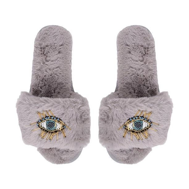 Black Beaded Evil Eye Slippers