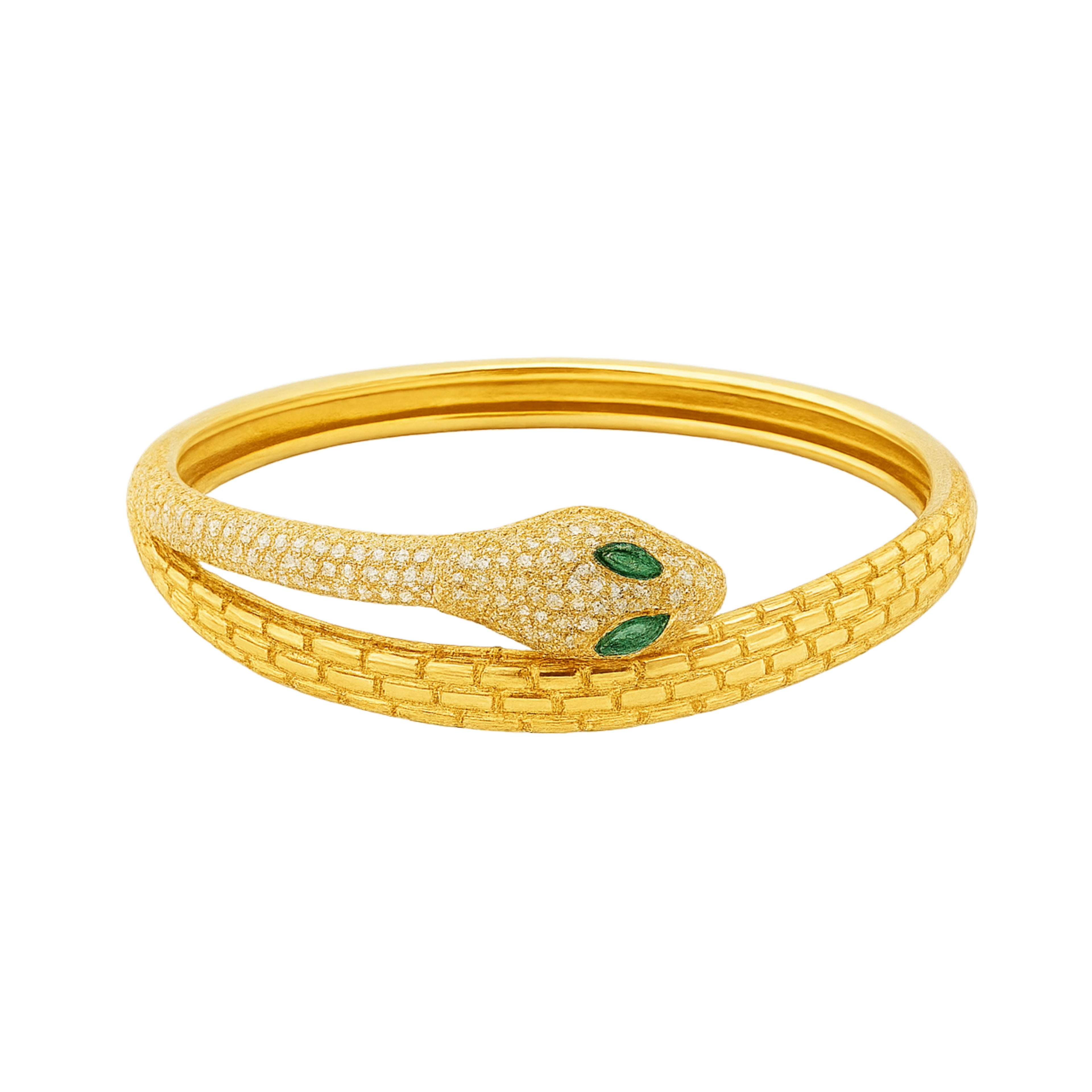 Snake Inlaid Cubic Zirconia Opening Bangle Bracelet