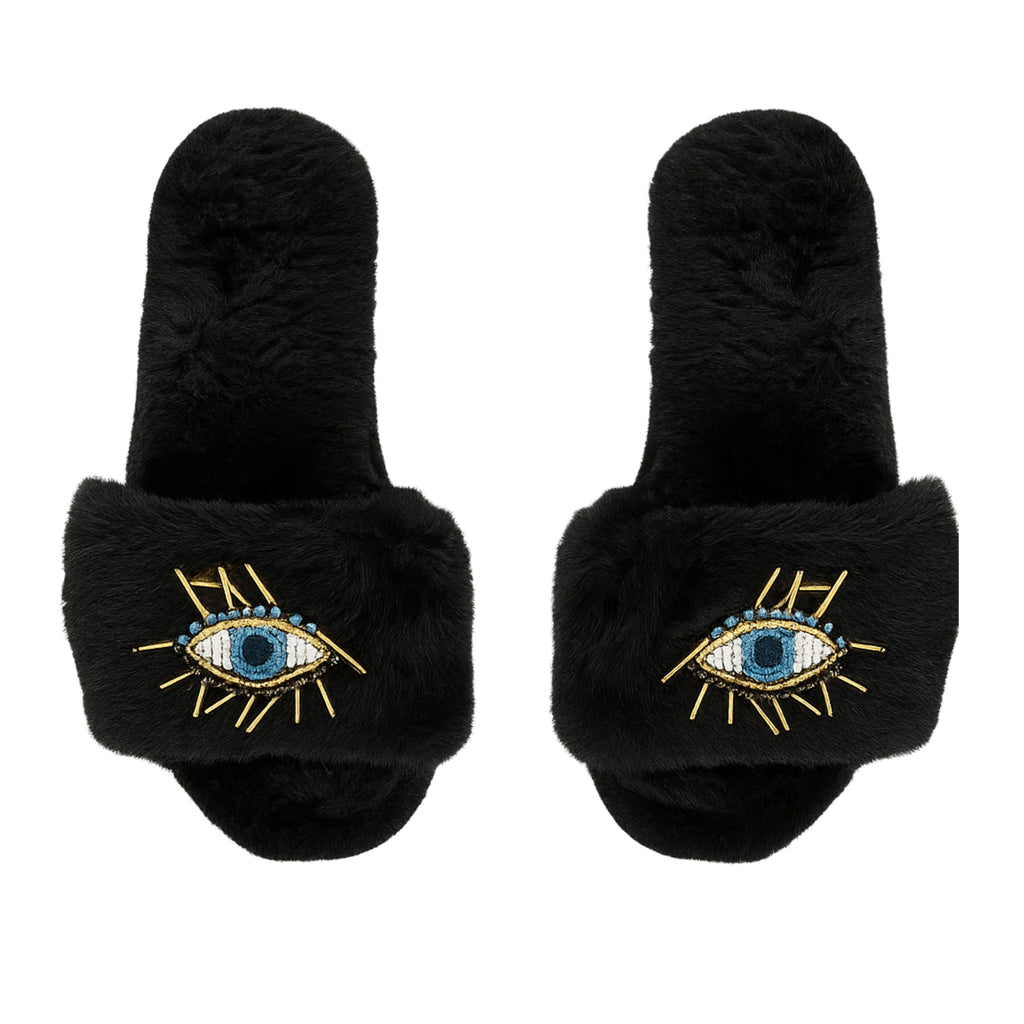 Black Beaded Evil Eye Slippers