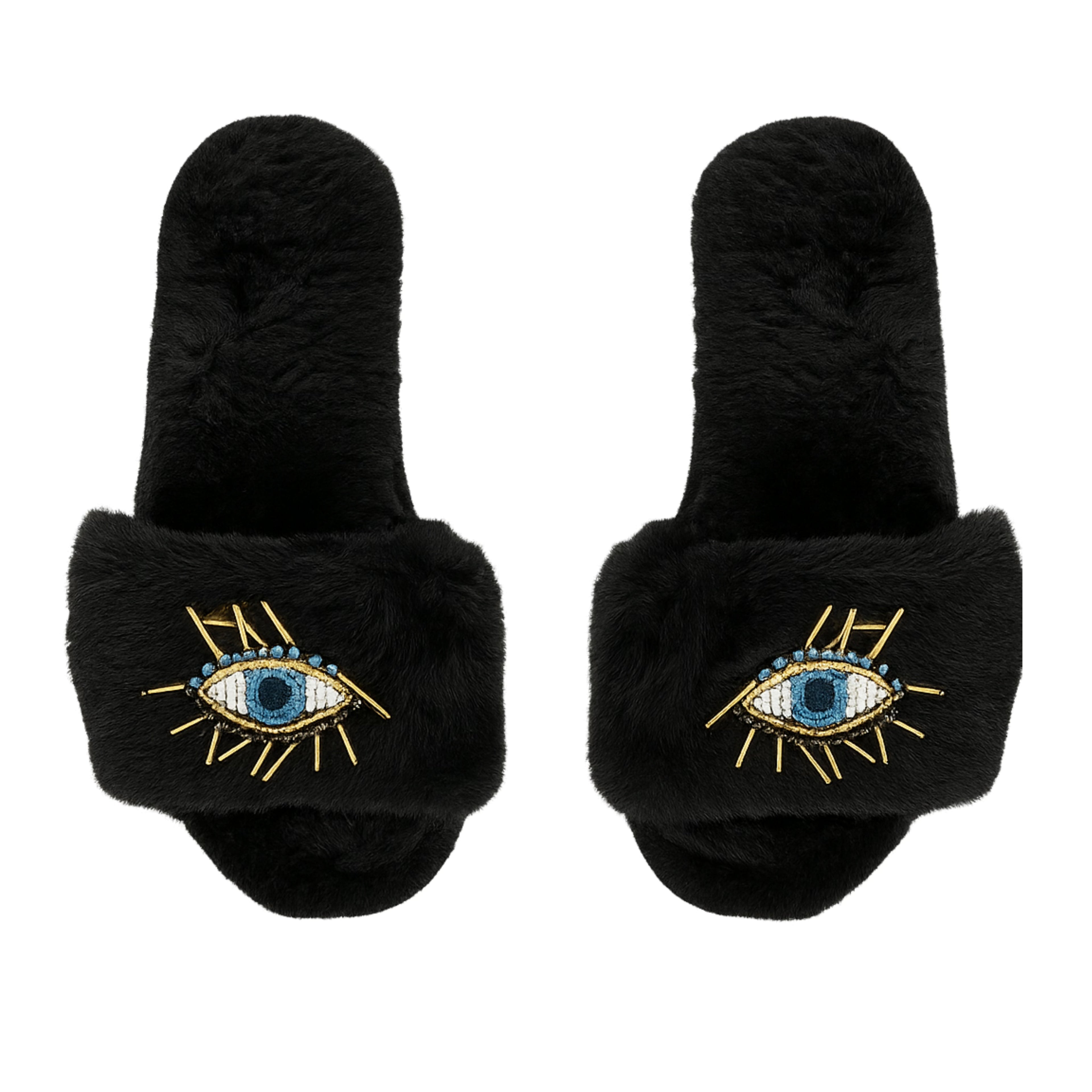 Black Beaded Evil Eye Slippers