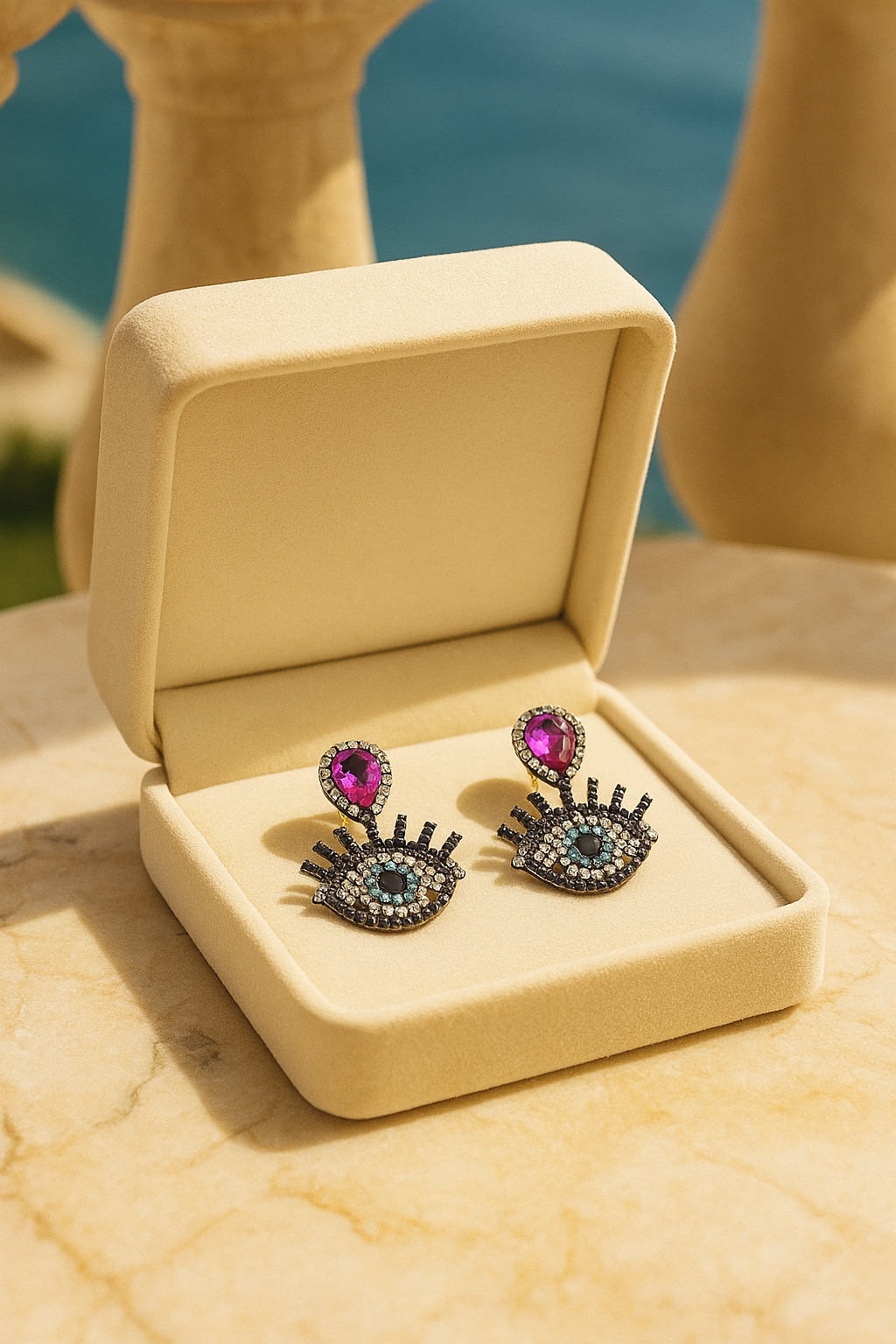 Pink Diamond-studded Evil Eye Earrings