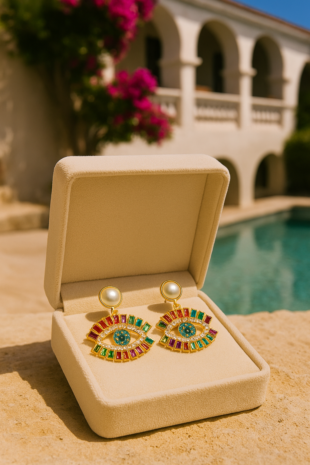 Multicolored Pearl Eye Earrings