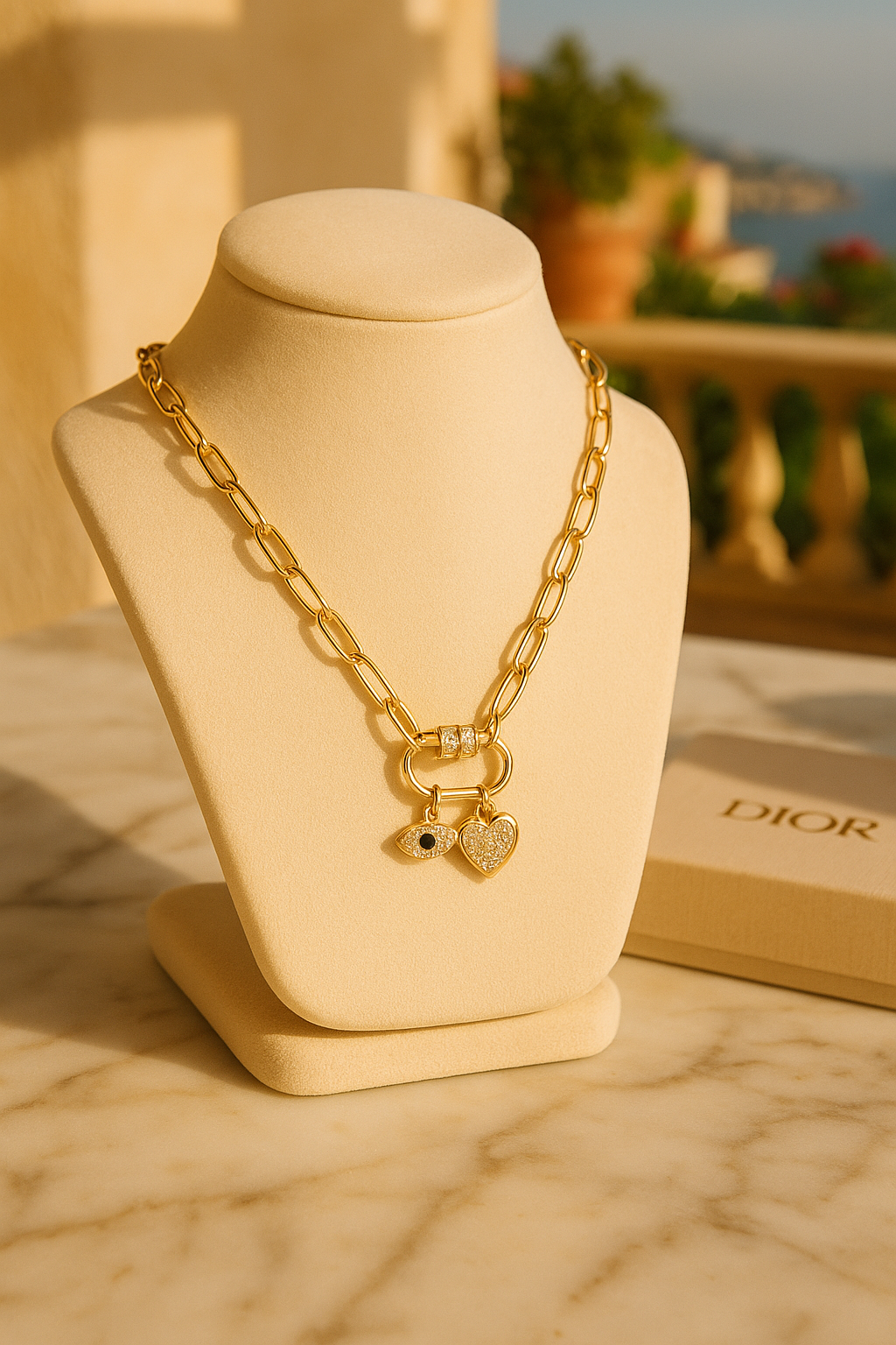 Evil Eye, Heart Charm Necklace