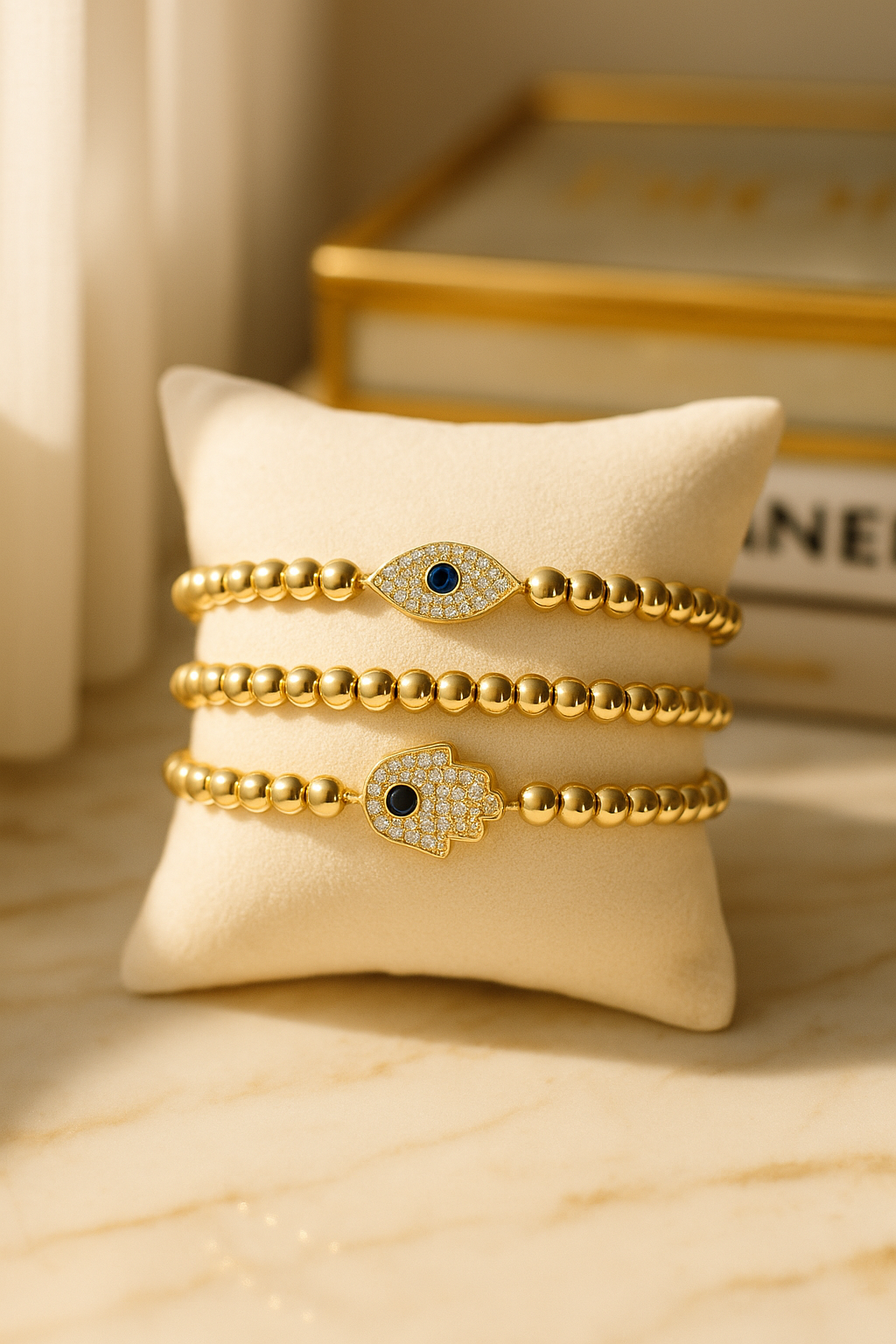 Hamsa & Evil Eye Duo Bracelet Set - 18k Gold Plated & Crystals