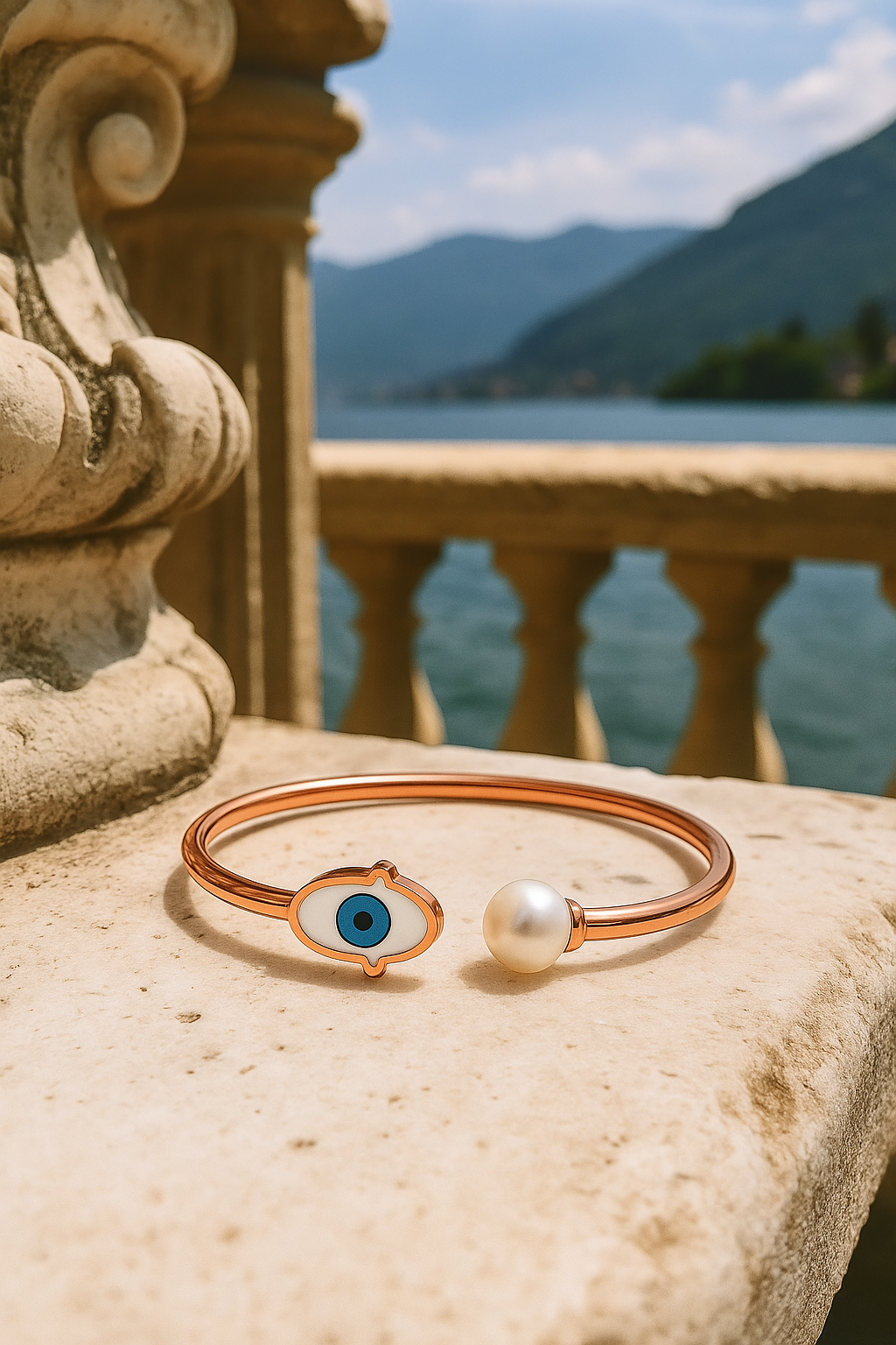 Rose Gold Hamsa Shaped with Artificial Pearls Bangle