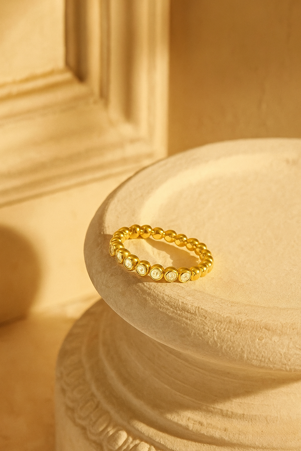 18k Gold Coated White Beaded Stacking Ring