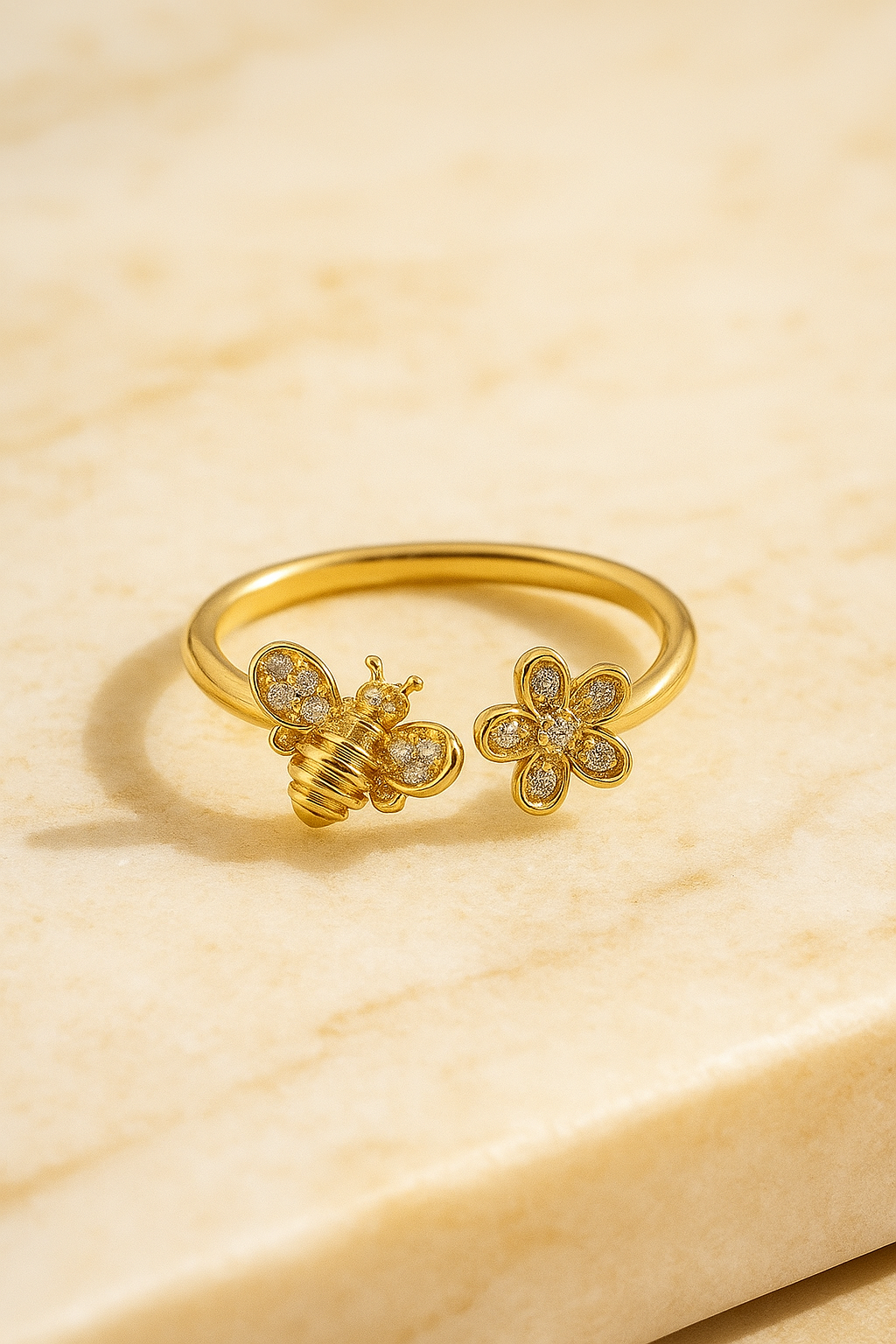 Gold Bee Ring Adjustable Open Ring