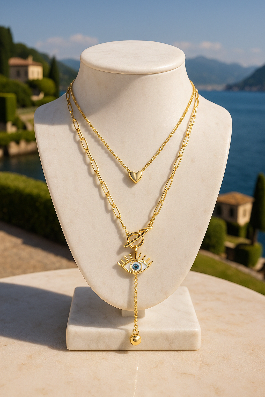 Evil Eye Heart Shape Layered Necklaces