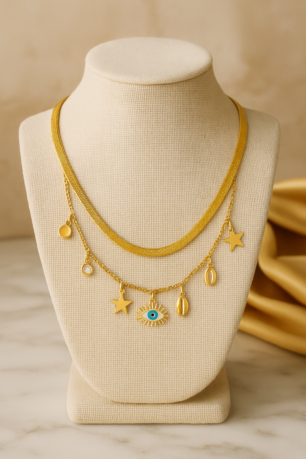 Evil Eye Rhinestone layered necklace