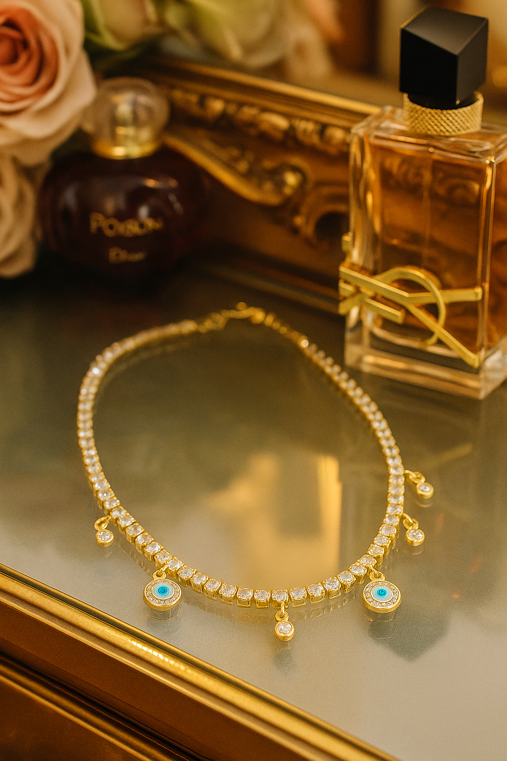 Tennis Chain Round Evil Eye Necklace