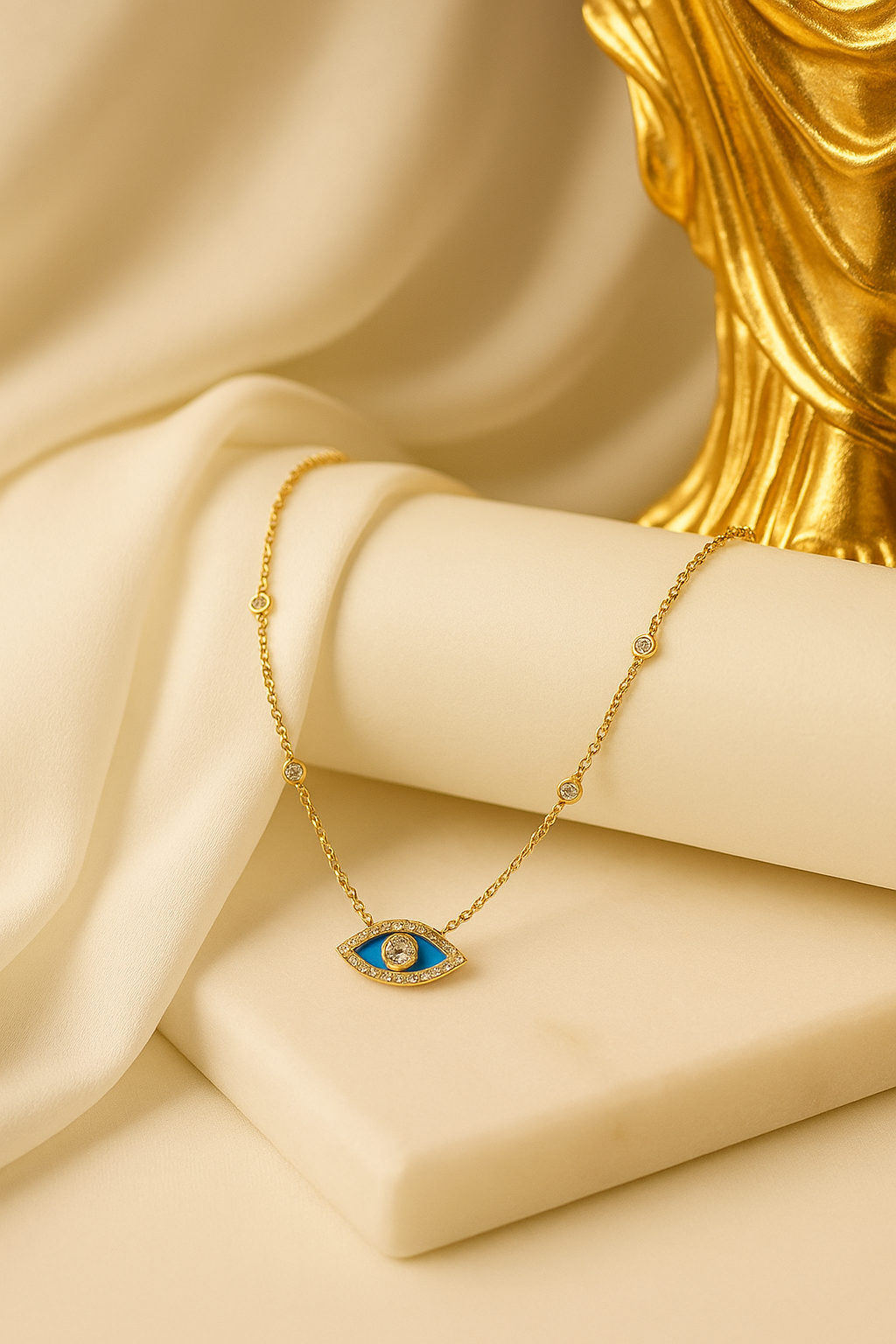 Golden Aura Evil Eye Blue Necklace