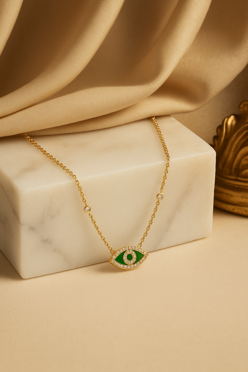 Golden Aura Evil Eye Green Necklace