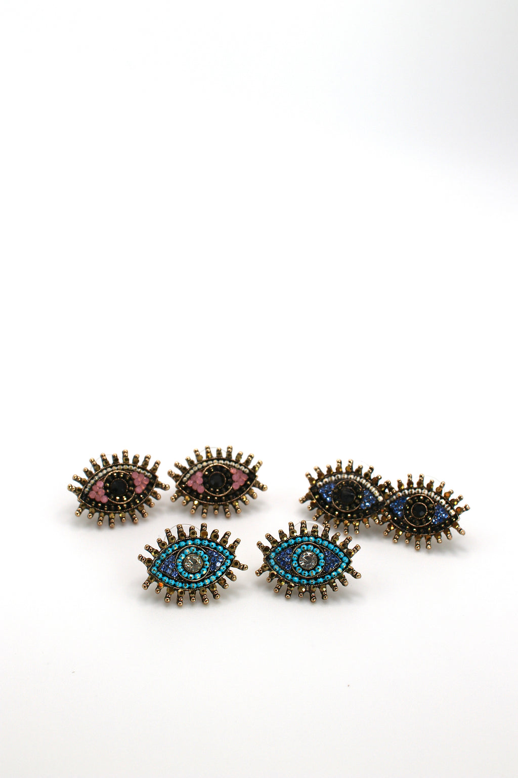 Blue & white Inlaid Pearls Evil Eye Earrings
