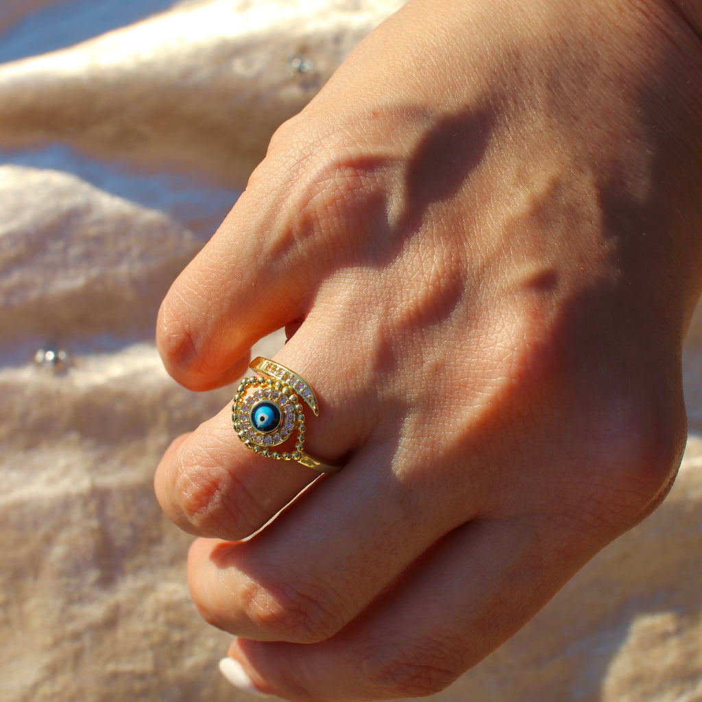 Evil Eye 14k Gold Plated Open Ring